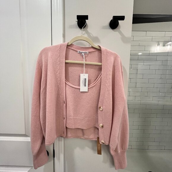 Reformation Varenne Cashmere Tank And Cardi Set Blush - Picture 2 of 3